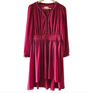 Moon Retro Vintage Style Long  Sleeve Midi Burgundy Casual Dress Size Medium.